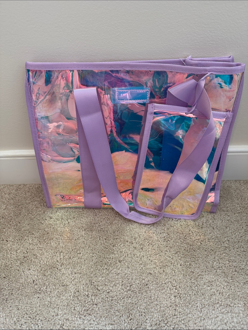 Iridescent Lavender Tote Bag with Clear Holographic Panels